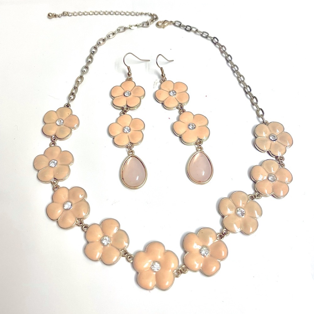 Enamel Flower Necklace and Earring Set